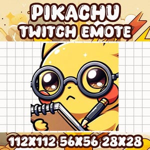 Pikachu tar anteckningar, reaktions-emote för Twitch och Discord-chatt