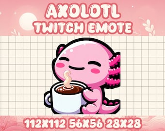 Pink Axolotl Coffee Emote for Twitch Discord Kawaii Livestreams