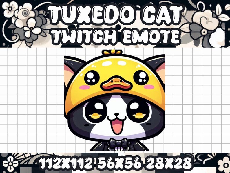 Tuxedo Cat Duck Hat Emote Cute Kawaii Icon Adorable Gamer Emotes Twitch ...