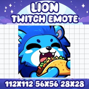 Blue Lion Taco Emote | Cute Twitch & Discord Icon | Kawaii Chibi Gamer Emote Livestreams Food Eat Snack Mexican Cinco De Mayo Fiesta Party