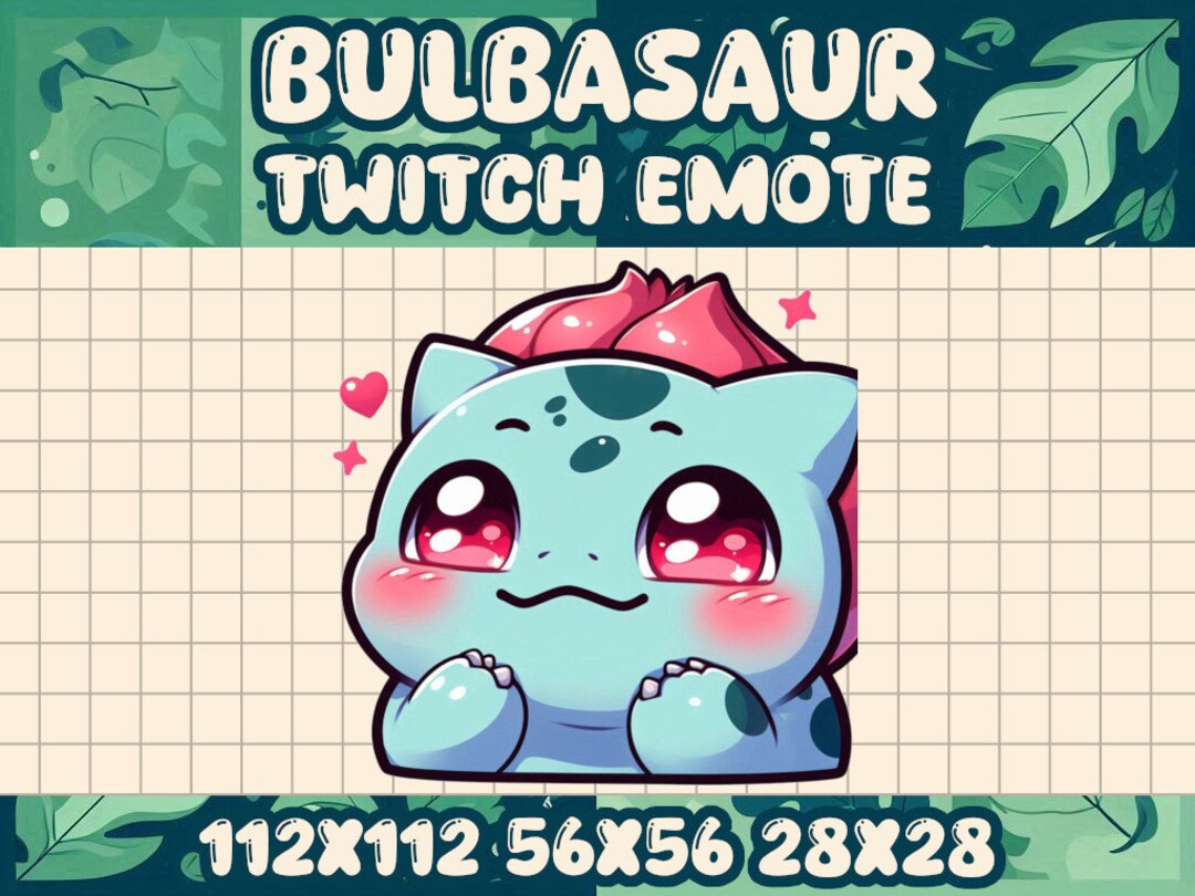 Bulbasaur Blush Emote for Twitch Discord Streamers, Kawaii Love Chibi ...