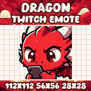 Red Dragon Phone Emote: Kawaii Chibi Twitch/Discord Icon (Digital Download)