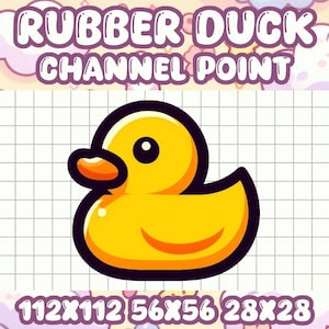 May include: A yellow rubber duck with a black outline and a black eye. The duck is on a white grid background. The text "RUBBER DUCK CHANNEL POINT" is above the duck and the text "112X112 56X56 28X28" is below the duck.