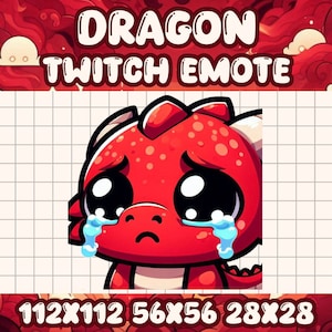 Sad Red Dragon Emote: Kawaii Crying Chibi Twitch/Discord Icon (Digital Download)