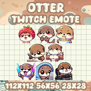 8-Pack Brown Otter Emote Bundle: Cute Twitch & Discord Icons, Kawaii Chibi Gamer Emotes