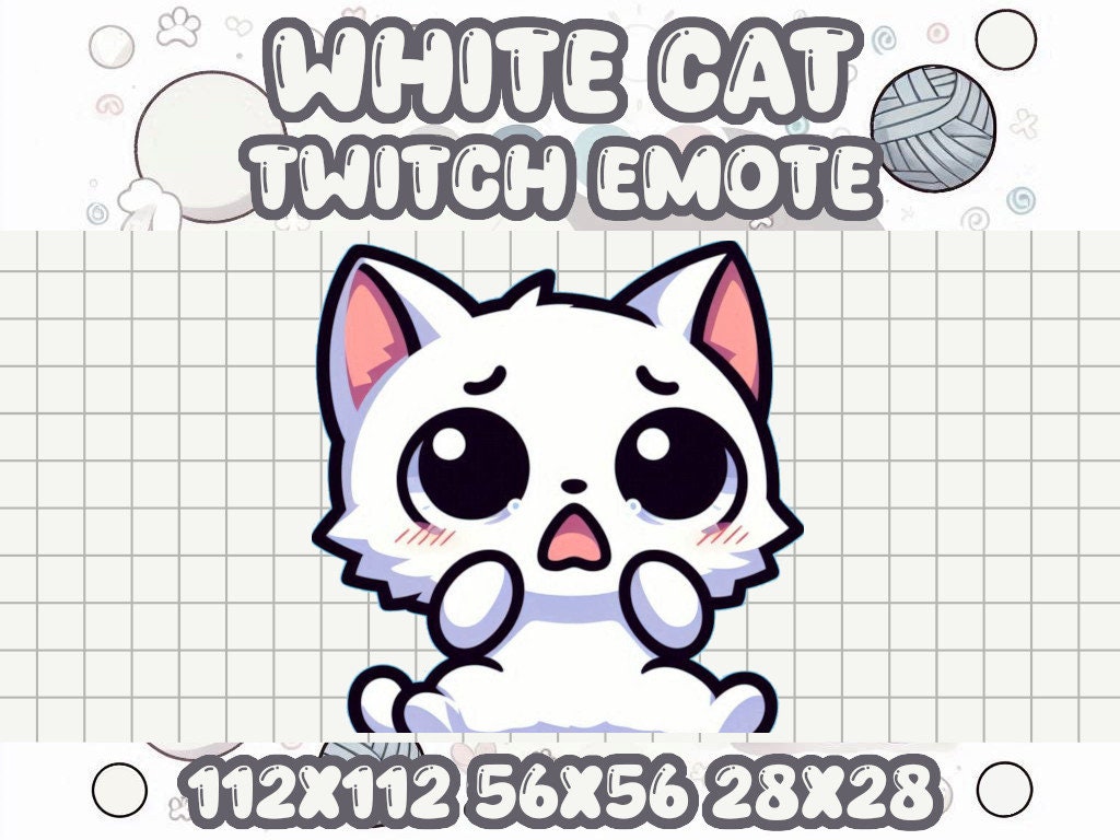 Scared White Cat Emote | Twitch & Discord Streamer Icon (digital ...