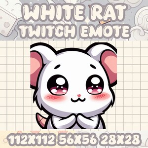 Vit råtta rodnad-emote | Kawaii Chibi-musikon för Twitch- och Discord-livestreams