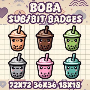 Jeu de badges Boba Sub ou Bit | Icônes de boisson kawaii mignonnes pour Twitch et Discord