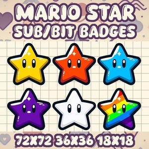 Mario Star Sub or Bit Badge Pack | Kawaii Gamer Icons for Twitch Streamers