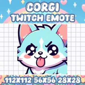 Blauwe Corgi Blep-emote | Kawaii Chibi-hondpictogram voor Twitch and Discord