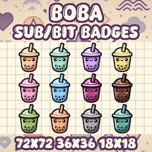 Jeu de badges Boba Sub ou Bit | Icônes de boisson kawaii mignonnes pour Twitch et Discord