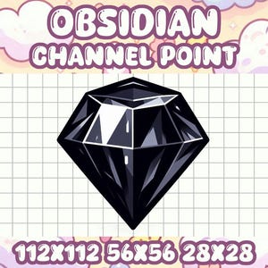 Könnte beinhalten: Eine schwarze, rautenförmige Grafik mit dem Text "OBSIDIAN CHANNEL POINT" darüber und den Zahlen "112X112 56X56 28X28" darunter.