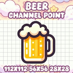 Könnte beinhalten: Eine Cartoon-Illustration eines Bierkruges mit einem weißen Schaumkopf. Der Krug ist gelb mit braunem Umriss und braunem Henkel. Der Text "BEER CHANNEL POINT" befindet sich über dem Krug. Das Bild befindet sich auf einem weißen Gitterhintergrund.