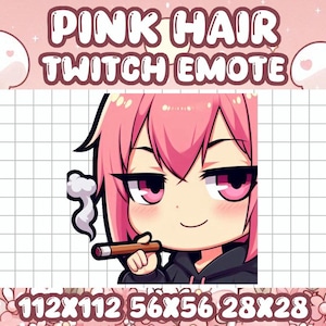ピンク髪の女の子の喫煙エモート | TwitchとDiscord用のかわいいチビクールアイコン