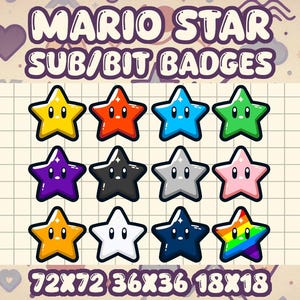Mario Star Sub or Bit Badge Icons for Twitch Streamers