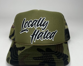 Camo Trucker Hat: Locally Hated Embroidered Snapback Hunting Cap-Feral hat