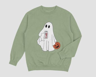 Gemütliches Halloween Sweatshirt: Salbeigrün, Cola & Kürbis