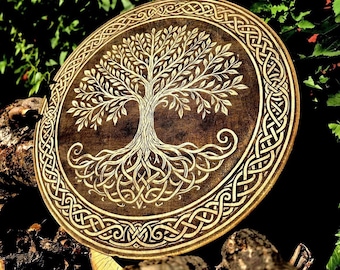 Engraved Tree of Life Wood Shield: Celtic Viking Wall Decor