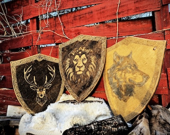 Laser Engraved Wood Shield, Custom Coat of Arms, Medieval Crest