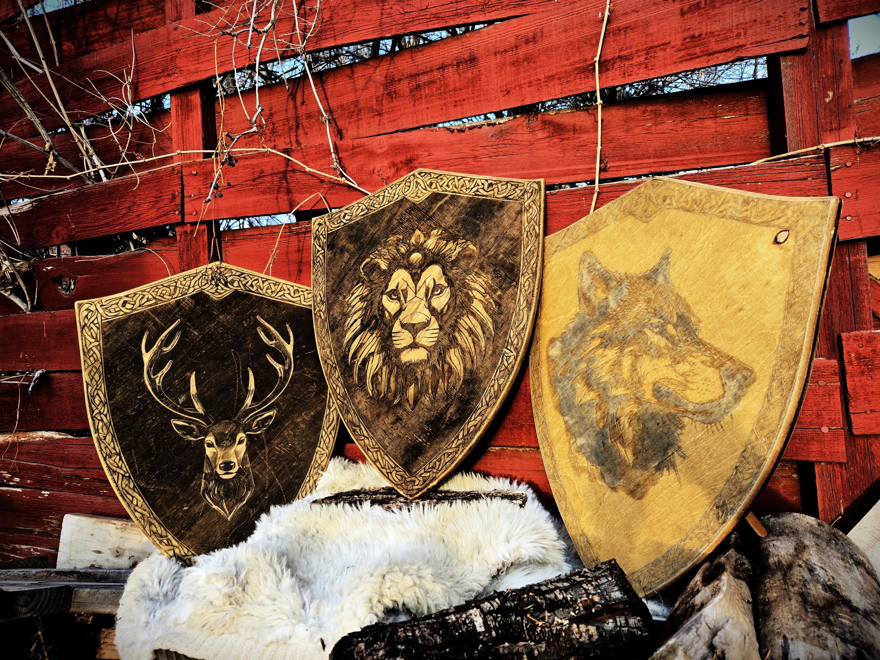 Wood Shield, Custom Wood Shield, Laser Engraved Shield, Custom Coat of Arms, Medieval Wood Shield, Custom Crest Shield, Family Crest, Armor