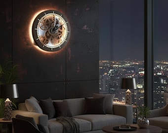 Illuminated Skeleton Clock, Modern Industrial Wall Decor (22")