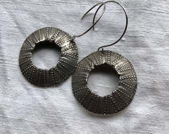 Sea urchin cast sterling silver big bold statement earrings, boho, beach, ocean