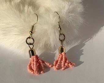 Handmade Pink Beaded Tassel Earrings | Lightweight Boho Fringe Jewelry
