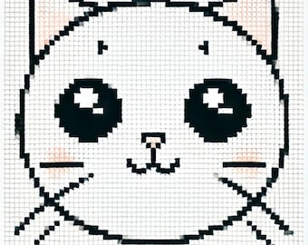 Kawaii Cat Face Cross Stitch Pattern PDF – Cute Kawaii Animal Embroidery Chart, Beginner Friendly Instant Download Craft Template
