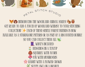 Woodland Animals Cross Stitch PDF Bundle – Cute Forest Creatures Patterns, Instant Download, Beginner Friendly Embroidery Designs