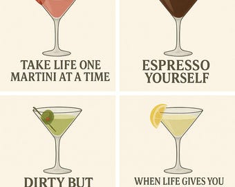 Martini Cocktail Cross Stitch Pattern Bundle - Digital PDF Needlecraft Design for Drinks Lovers & DIY Home Decor