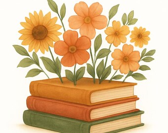 Floral Books Cross Stitch Pattern, Elegant Botanical Embroidery Design for Home Decor & Craft Gifts