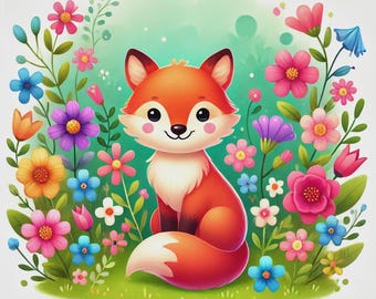 Floral Fox Cross Stitch Pattern PDF Download – Cute Woodland Animal Embroidery, Beginner Friendly DMC Chart, Modern Design