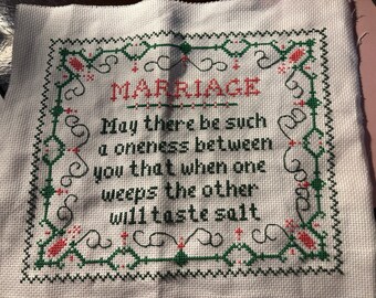 Marriage Completed Cross Stitch Wall Decor, Wedding Anniversary Gift, Handmade Embroidery Art, Home Decoration for Couples, Unique Keepsake