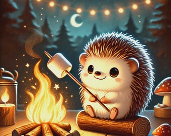 Woodland Camping Cross Stitch Pattern with DMC Floss Guide, Instant Download Hedgehog Campfire Design for Beginners