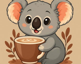 Koala Coffee Cross Stitch Pattern PDF – Cozy Animal Embroidery for Confident Beginners, Cute DIY Craft Kit