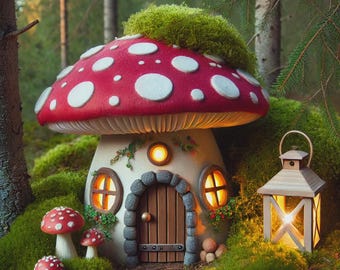 Mushroom Cottage Cross Stitch Pattern PDF – Fairy House Embroidery Chart DMC Floss Aida Friendly Whimsical Beginner Craft