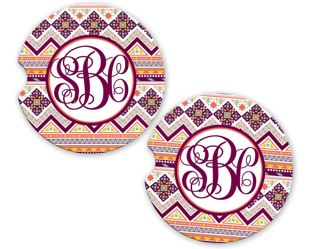 Orange Aztec Coasters Custom Monogram Personalized New Car Gift Tribal ...