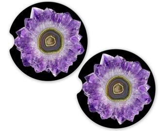 Purple Geode Photo Car Coasters: Sandstone Cup Holder 1 or Set, USA Made