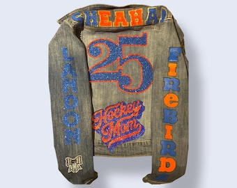Custom Rhinestone Denim Team Mom Parent Jacket