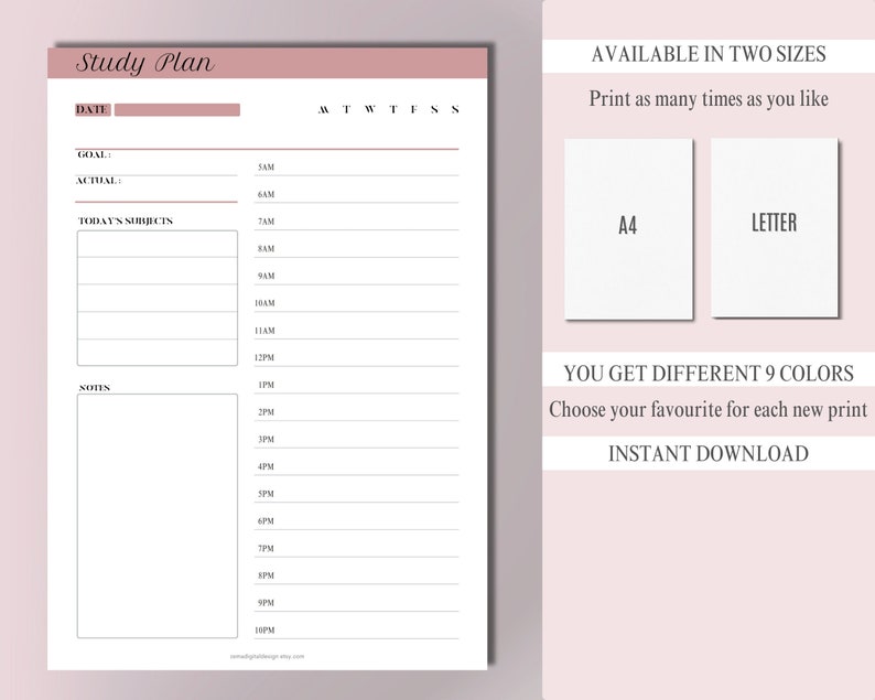 Printable Fillable Study Planner, Simple Student Plan, Weekly Daily ...