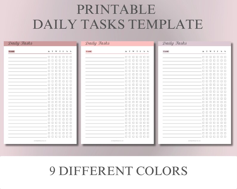 Daily Weekly Tasks Template Printable & Fillable Simple Task Checklist ...