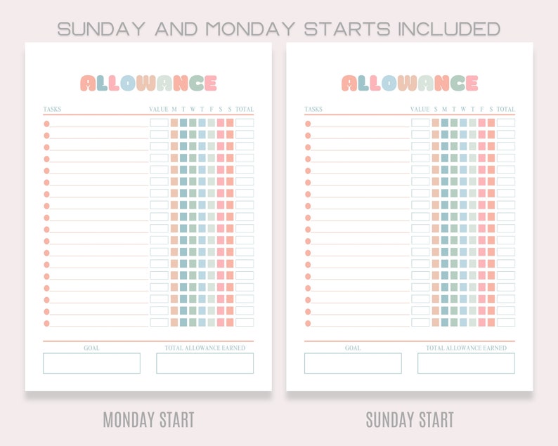 Allowance Chore Chart Editable Printable Earn Money Chart for Kids ...