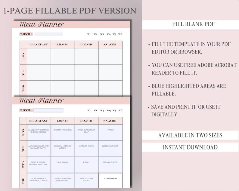 Meal Planner Printable Weekly Meal Plan Template 7 Day Meal Plan ...