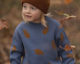 Organic Cotton Knit Sweater: Unisex Autumn Leaf Design