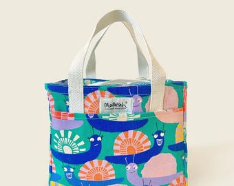 Kids Canvas Lunch Bag: Reusable Cotton Tote with Flap - Mapayah Print