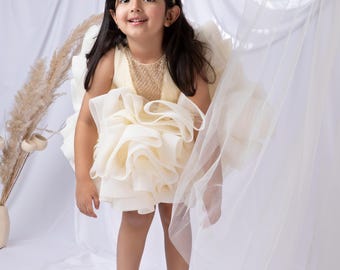 Yellow Ruffle Dress: Hand-Embellished Mesh, Heirloom Quality