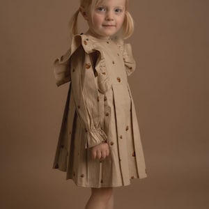 Acorn Woodland Inspired Dress, Autumn Dress for Toddlers, Cotton Dress for Girls, Scandinavian Outfit, Organic Cotton Toddler Dress