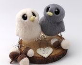 Mini Wedding Cake Topper Birds in Grey and Pastel Choose Your Custom Colours