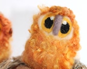 Owl Baby, Beige and Orange Bird, Needle Felted Owl, OOAK Owl Baby in Hand Dyed Wensleydale Wool