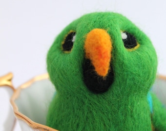 Green Eclectus Parrot Needle Felted Bird, Felt Bird Ornament